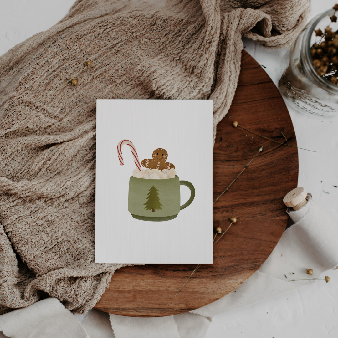 Postkaart 'Warme chocolademelk met peperkoek'