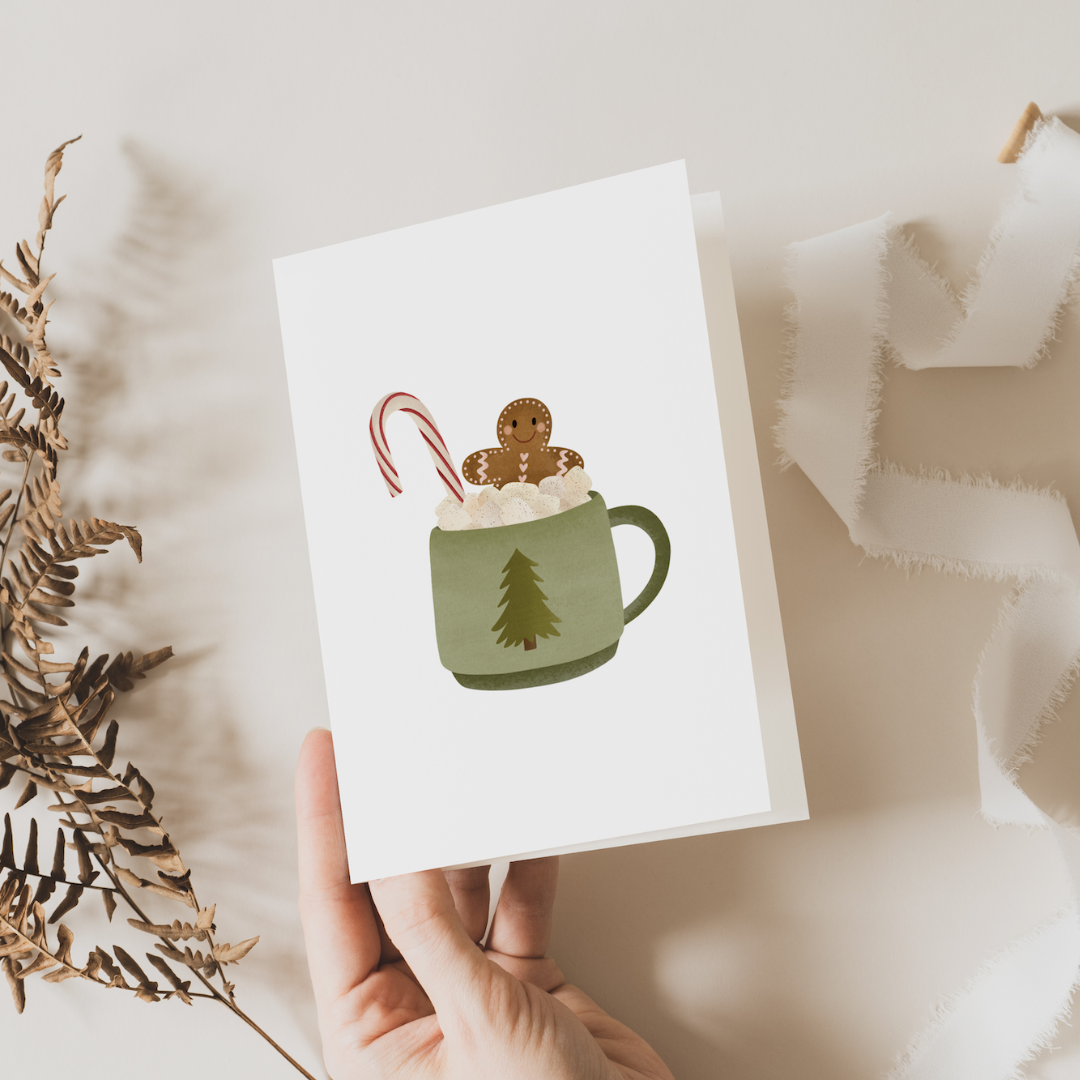 Postkaart 'Warme chocolademelk met peperkoek'