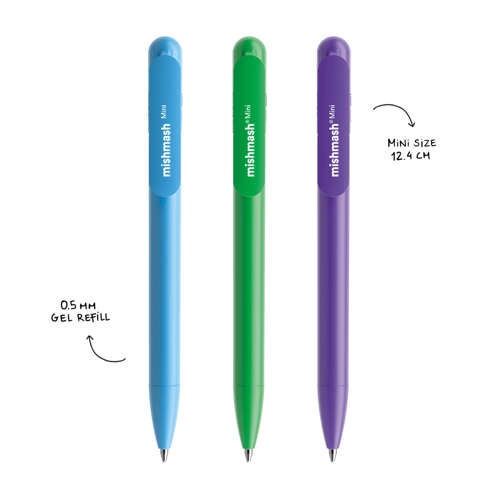 Milieuvriendelijke mini-pen van gerecycled materiaal met zwarte inkt: Blauwe of groen