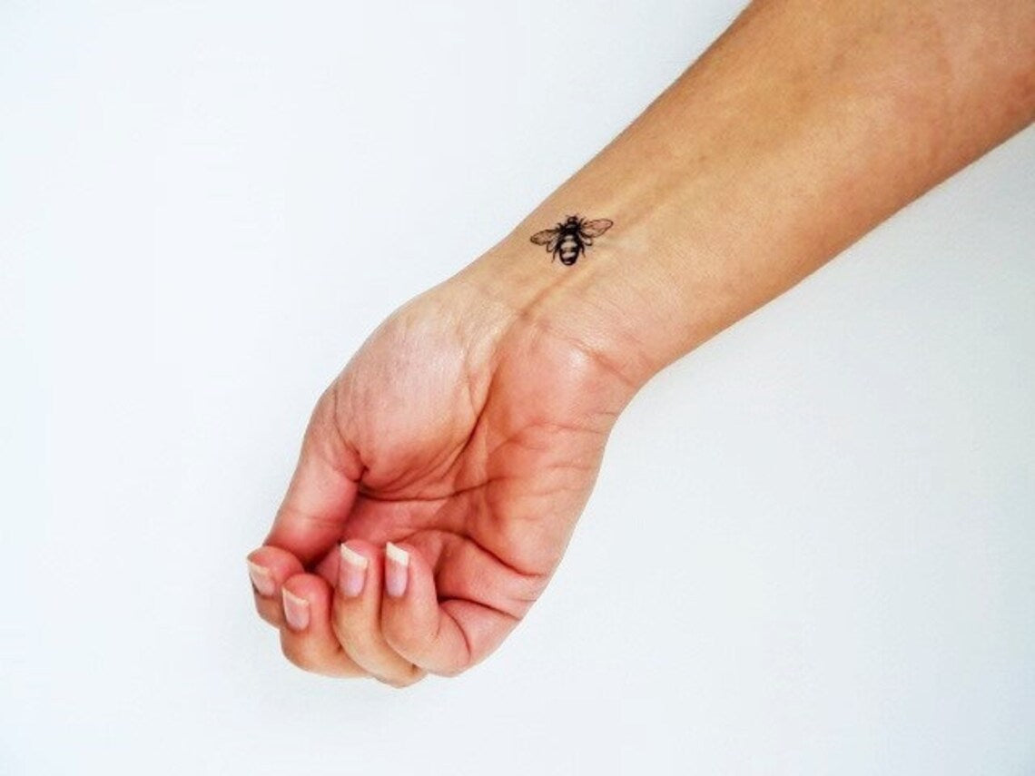 vintage bees tijdelijke tattoo in zwart (set van 6)