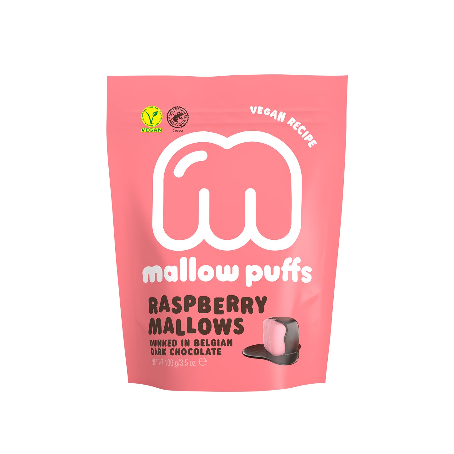 Raspberry Mallows dunked in Belgian Dark Chocolate