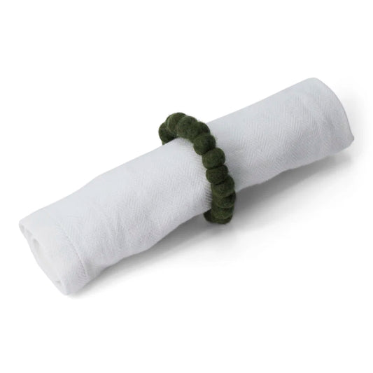 Servetring van viltbolletjes - Dennengroen - Set van 2 stuks