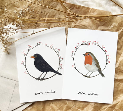 Kerstkaart 'Roodborstje & bessen'