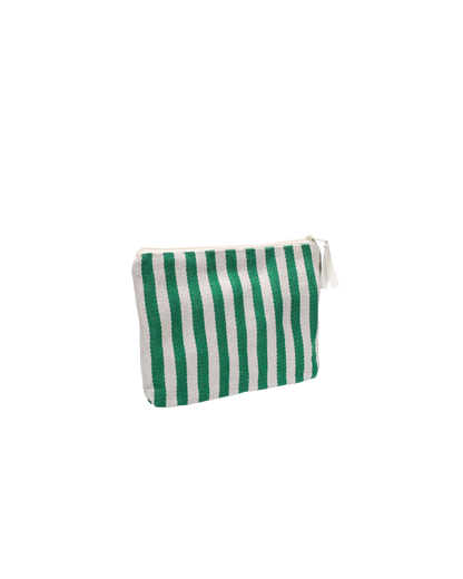 Groen gestreept katoenen (toilet)tasje