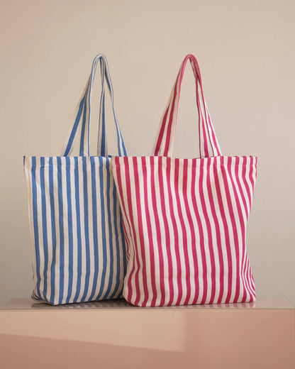 Blauw gestreepte katoenen shopper