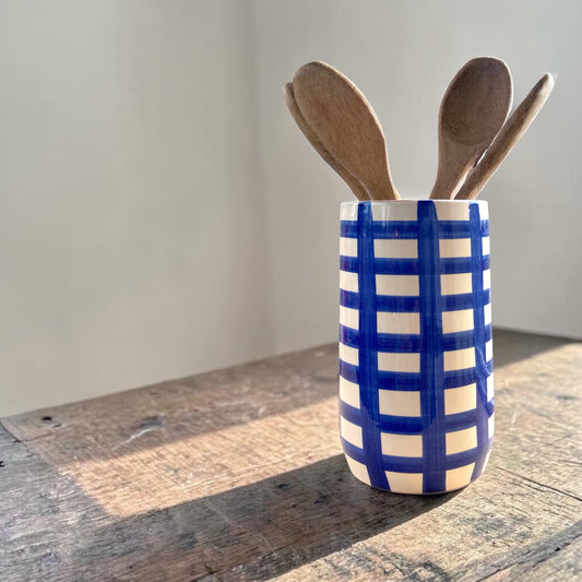 Strakke vaas / geriefhouder - Grote ruiten - Cobalt