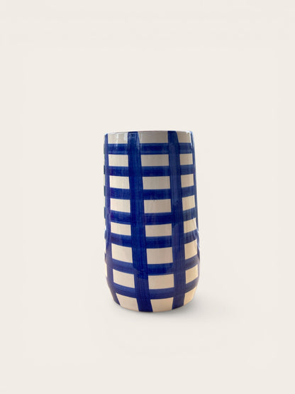 Strakke vaas / geriefhouder - Grote ruiten - Cobalt