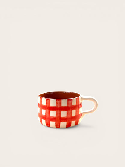 Strakke platte beker / soeptas - grote ruiten - rood