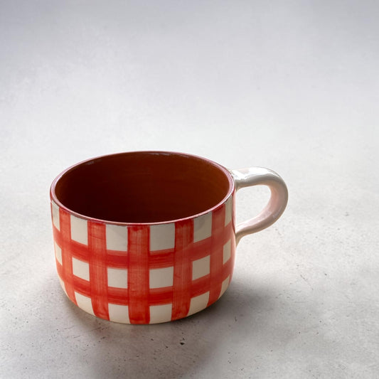 Strakke platte beker / soeptas - grote ruiten - rood