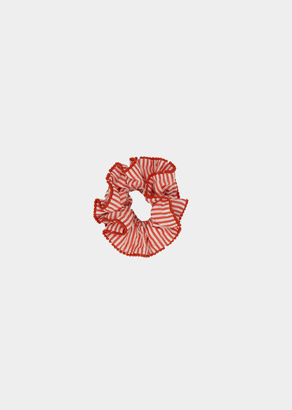 Rood gestreepte haarelastiek met ruches