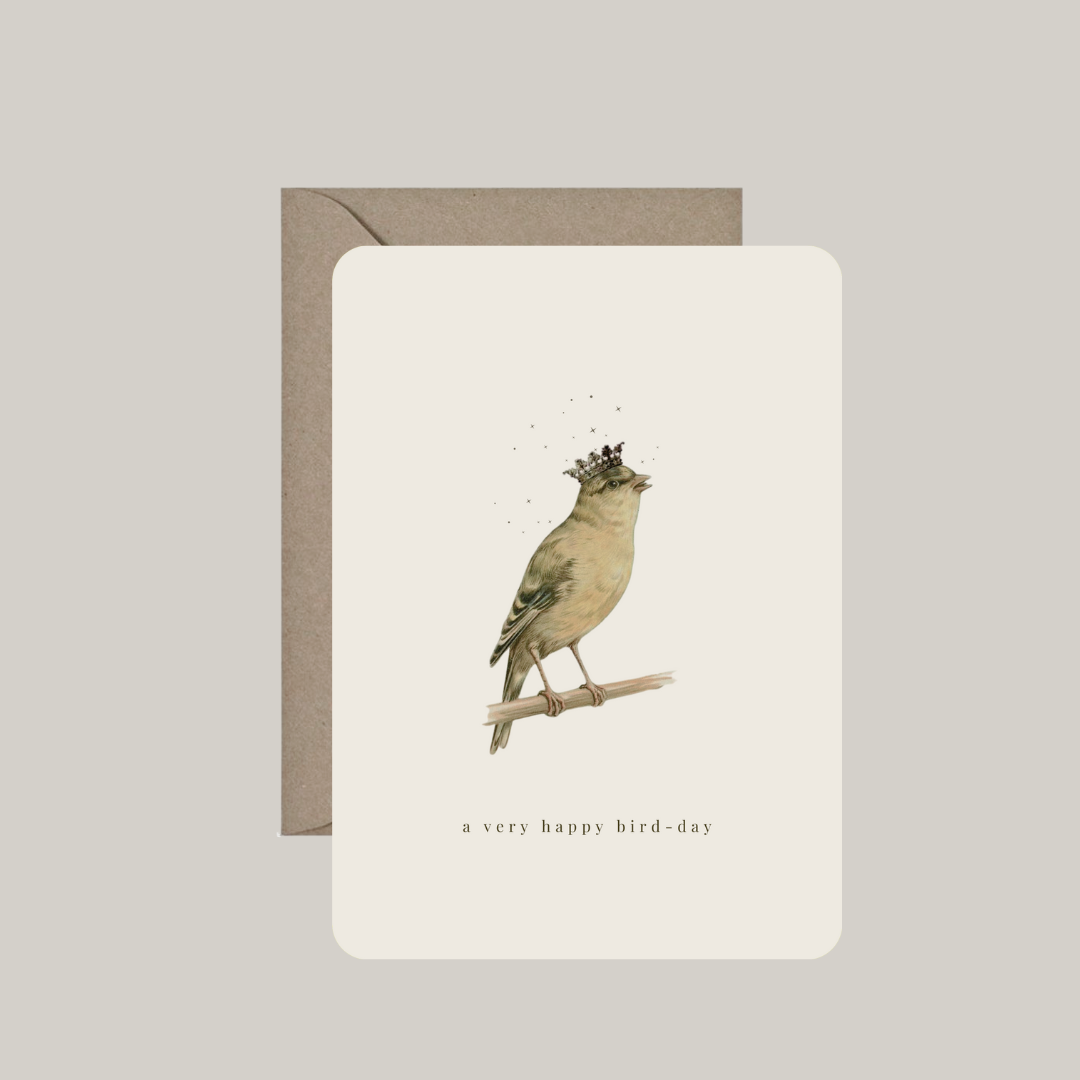 Postkaart 'a very happy bird-day' met enveloppe