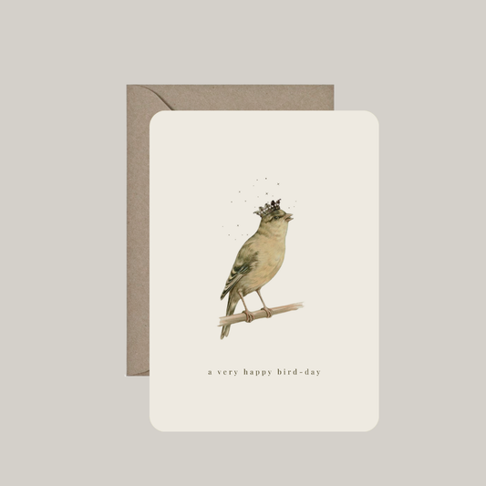 Postkaart 'a very happy bird-day' met enveloppe