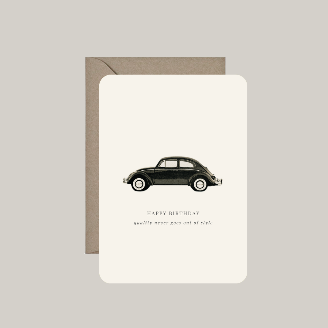 Postkaart 'happy birthday - quality never goes out of style' met enveloppe