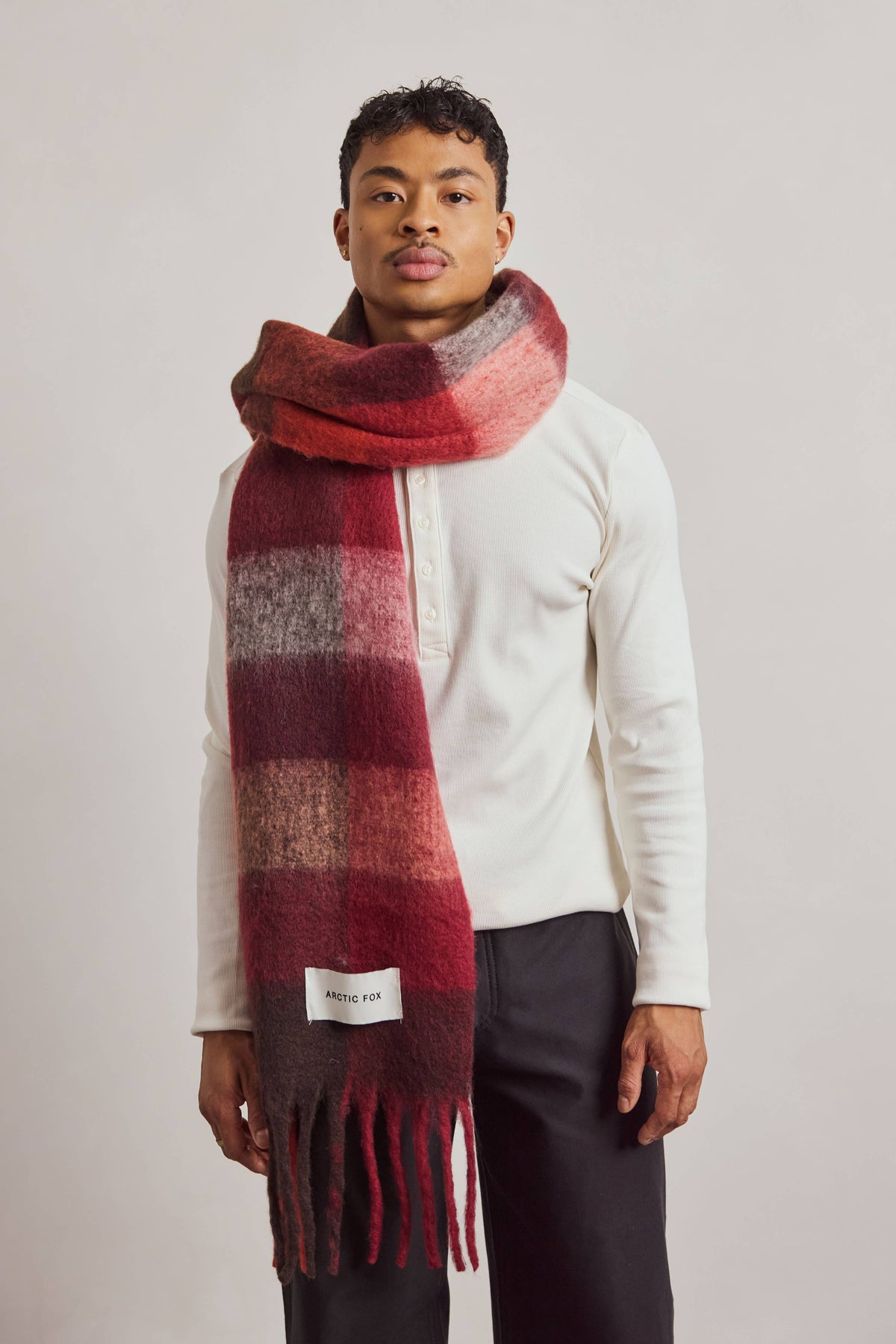 De Reykjavik-sjaal - 100% gerecycled - bordeaux geruit