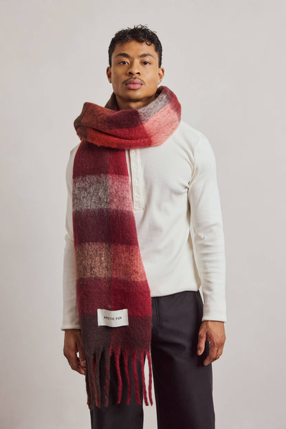 De Reykjavik-sjaal - 100% gerecycled - bordeaux geruit