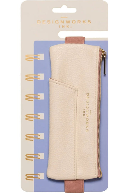 Vegan Leather Pen Pouch - Cream + Taupe